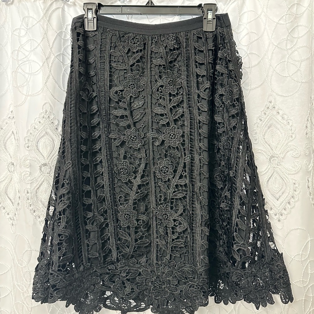 Black Floral Lace A-Line Skirt